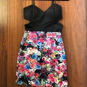 Boutique black and floral cut out dress